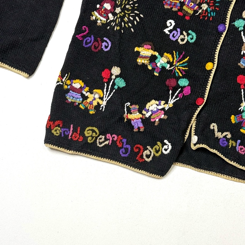 Vintage Heirloom Collectibles Y2K World Party 2000 Embroidered Cardigan Sz Large - Picture 3 of 7